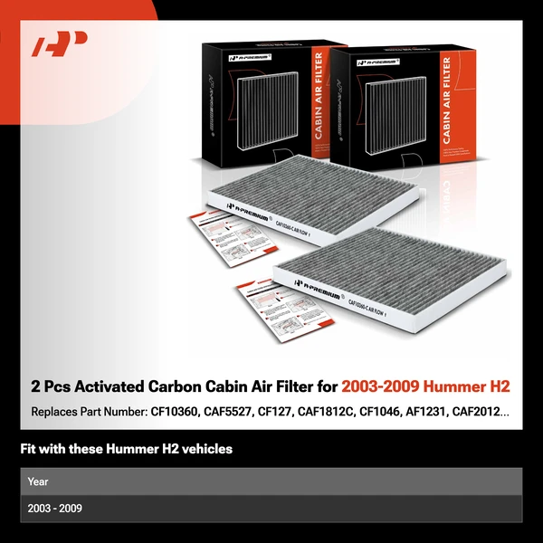 2 Pcs Activated Carbon Cabin Air Filter for 2003-2009 Hummer H2