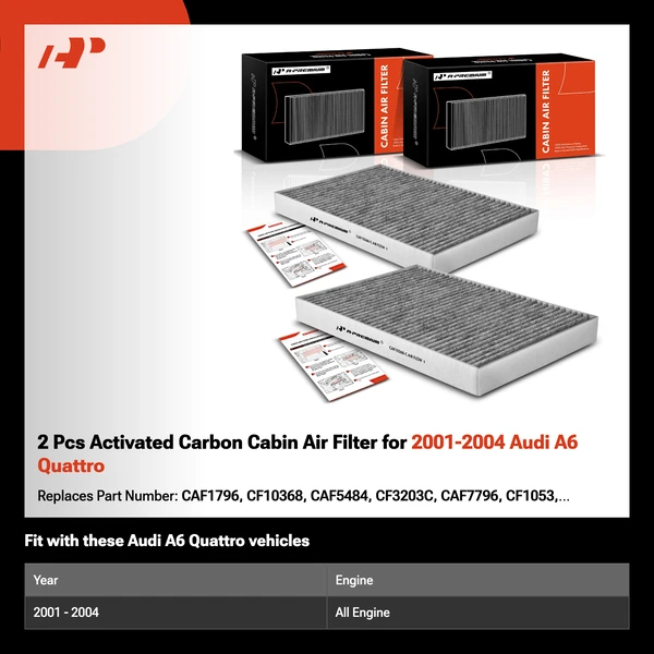 2 Pcs Activated Carbon Cabin Air Filter for 2001-2004 Audi A6 Quattro