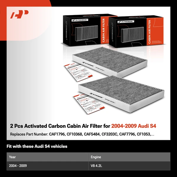 2 Pcs Activated Carbon Cabin Air Filter for 2004-2009 Audi S4