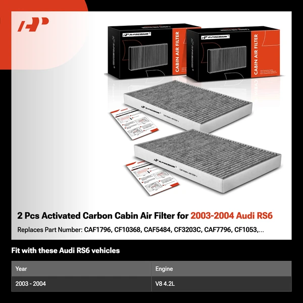 2 Pcs Activated Carbon Cabin Air Filter for 2003-2004 Audi RS6