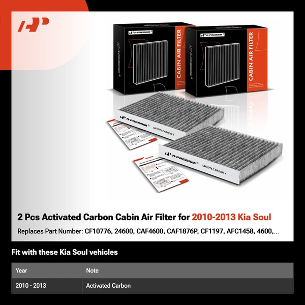 2 Pcs Activated Carbon Cabin Air Filter for 2010-2013 Kia Soul