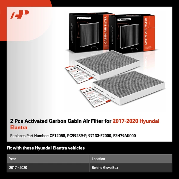2 Pcs Activated Carbon Cabin Air Filter for 2017-2020 Hyundai Elantra