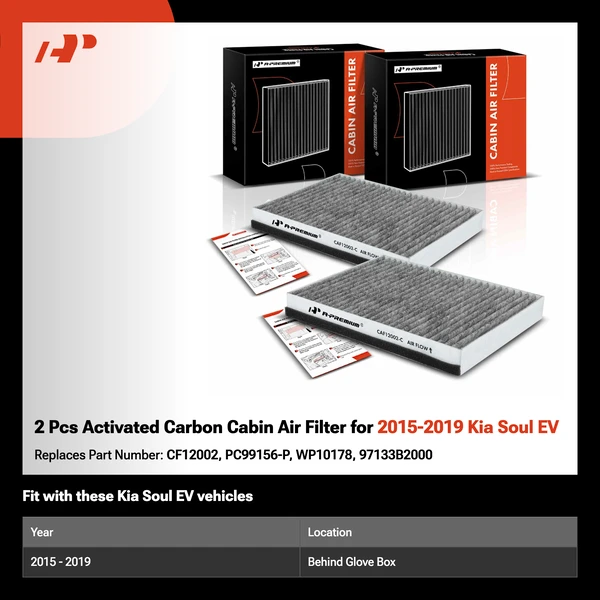 2 Pcs Activated Carbon Cabin Air Filter for 2015-2019 Kia Soul EV