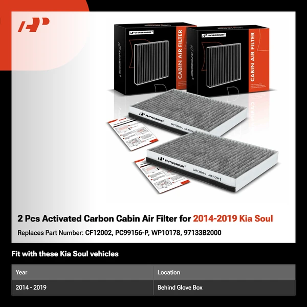 2 Pcs Activated Carbon Cabin Air Filter for 2014-2019 Kia Soul