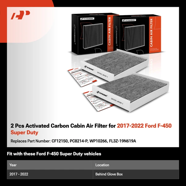 2 Pcs Activated Carbon Cabin Air Filter for 2017-2022 Ford F-450 Super Duty