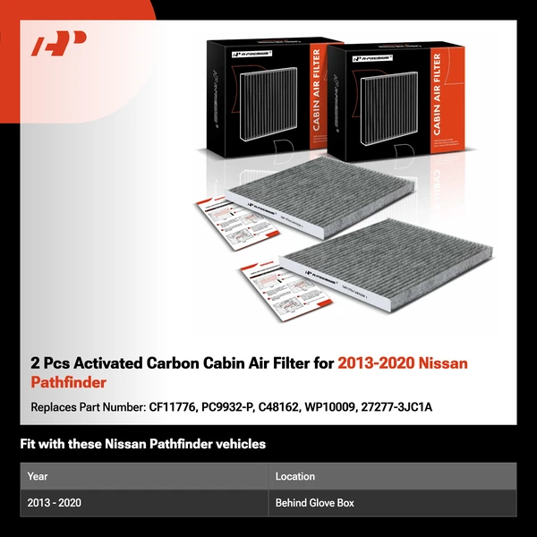 2 Pcs Activated Carbon Cabin Air Filter for 2013-2020 Nissan Pathfinder