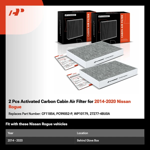 2 Pcs Activated Carbon Cabin Air Filter for 2014-2020 Nissan Rogue