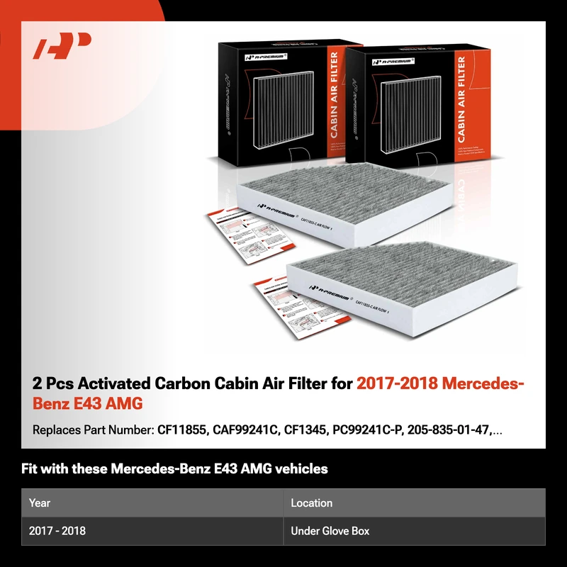 2 Pcs Activated Carbon Cabin Air Filter for 2017-2018 Mercedes-Benz E43 AMG