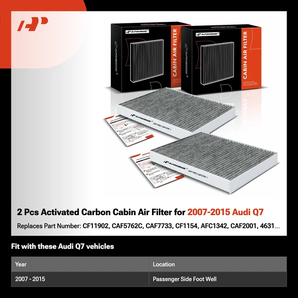 2 Pcs Activated Carbon Cabin Air Filter for 2007-2015 Audi Q7
