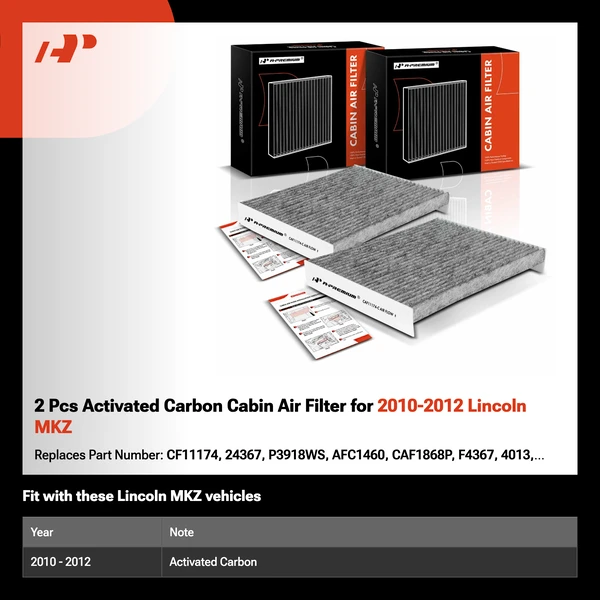 2 Pcs Activated Carbon Cabin Air Filter for 2010-2012 Lincoln MKZ