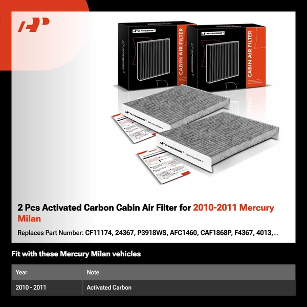 2 Pcs Activated Carbon Cabin Air Filter for 2010-2011 Mercury Milan