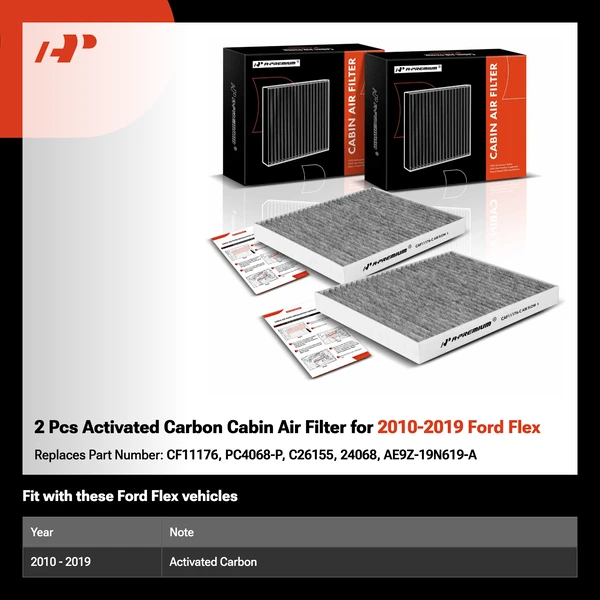 2 Pcs Activated Carbon Cabin Air Filter for 2010-2019 Ford Flex