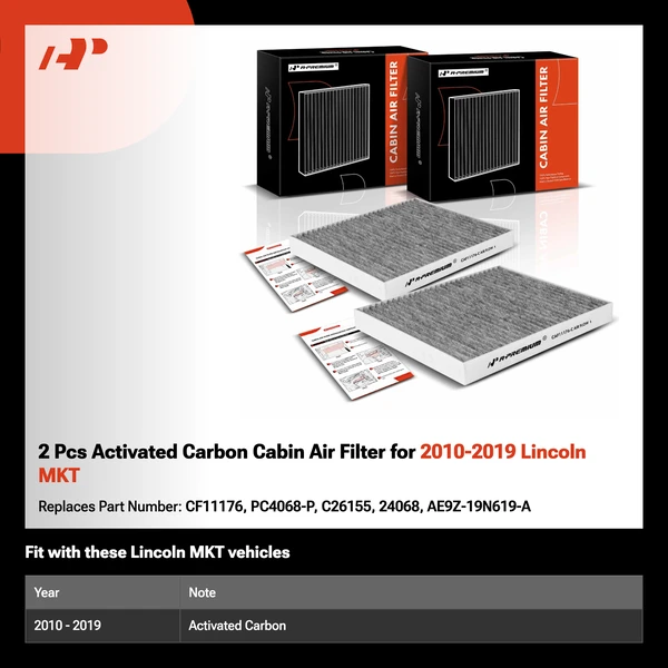 2 Pcs Activated Carbon Cabin Air Filter for 2010-2019 Lincoln MKT
