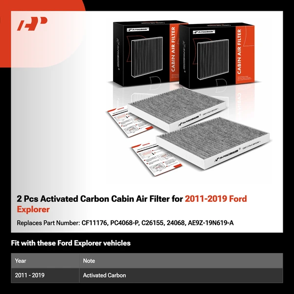 2 Pcs Activated Carbon Cabin Air Filter for 2011-2019 Ford Explorer