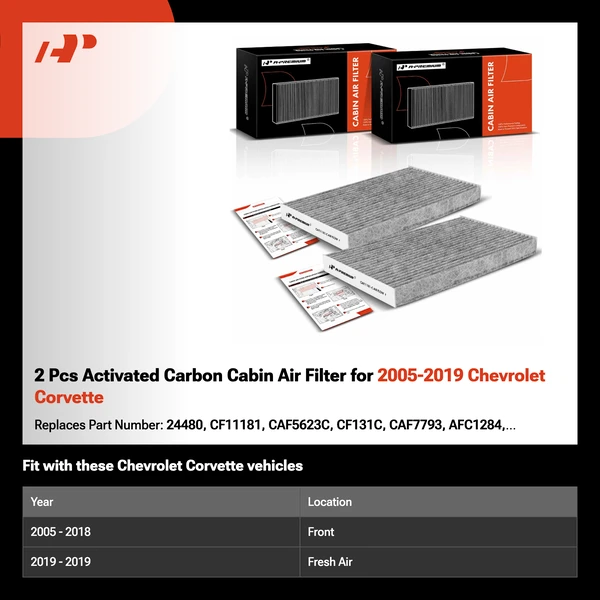 2 Pcs Activated Carbon Cabin Air Filter for 2005-2019 Chevrolet Corvette