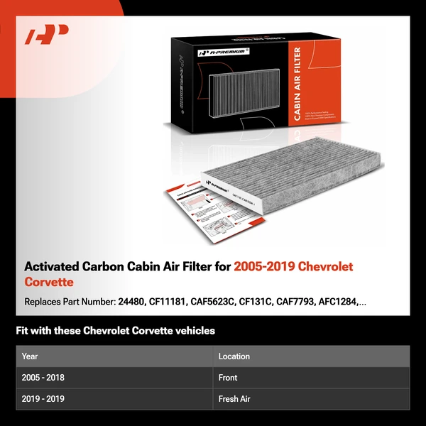 Activated Carbon Cabin Air Filter for 2005-2019 Chevrolet Corvette