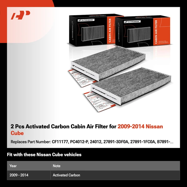 2 Pcs Activated Carbon Cabin Air Filter for 2009-2014 Nissan Cube