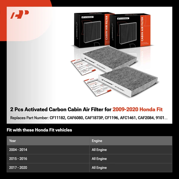2 Pcs Activated Carbon Cabin Air Filter for 2009-2020 Honda Fit
