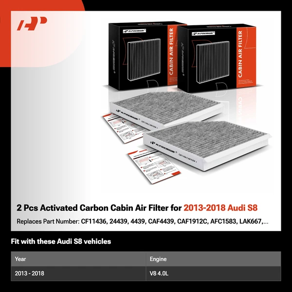 2 Pcs Activated Carbon Cabin Air Filter for 2013-2018 Audi S8