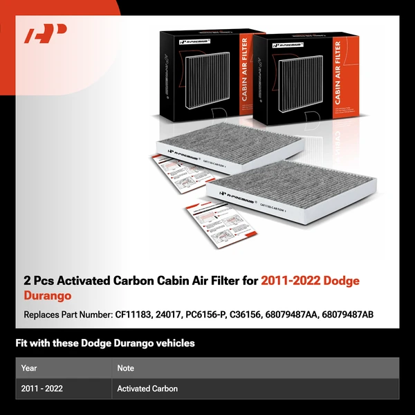 2 Pcs Activated Carbon Cabin Air Filter for 2011-2022 Dodge Durango