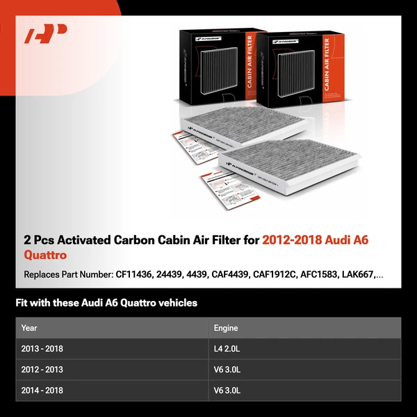2 Pcs Activated Carbon Cabin Air Filter for 2012-2018 Audi A6 Quattro