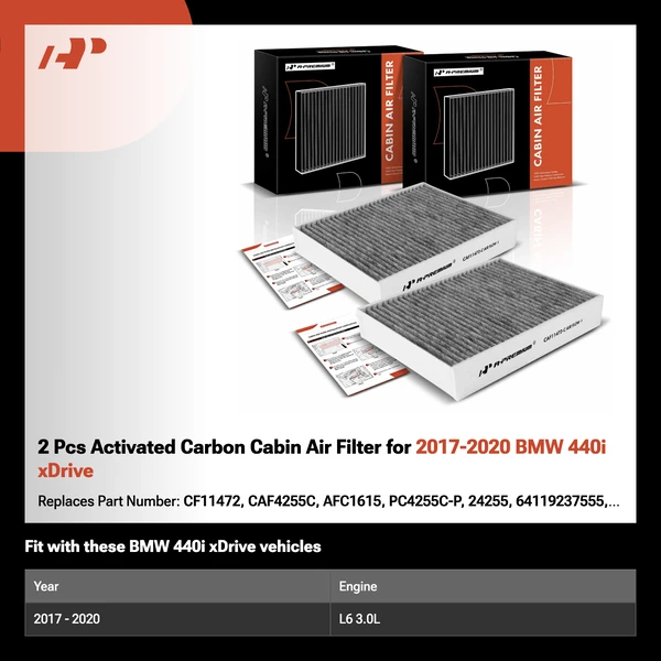 2 Pcs Activated Carbon Cabin Air Filter for 2017-2020 BMW 440i xDrive