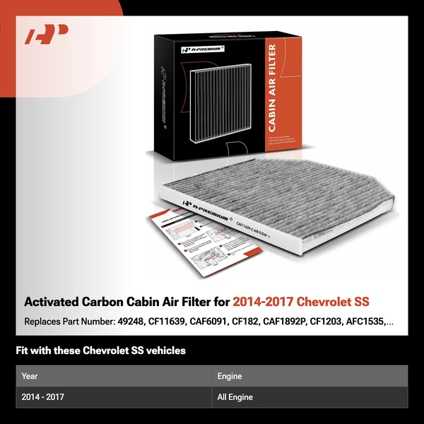Activated Carbon Cabin Air Filter for 2014-2017 Chevrolet SS