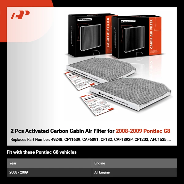 2 Pcs Activated Carbon Cabin Air Filter for 2008-2009 Pontiac G8