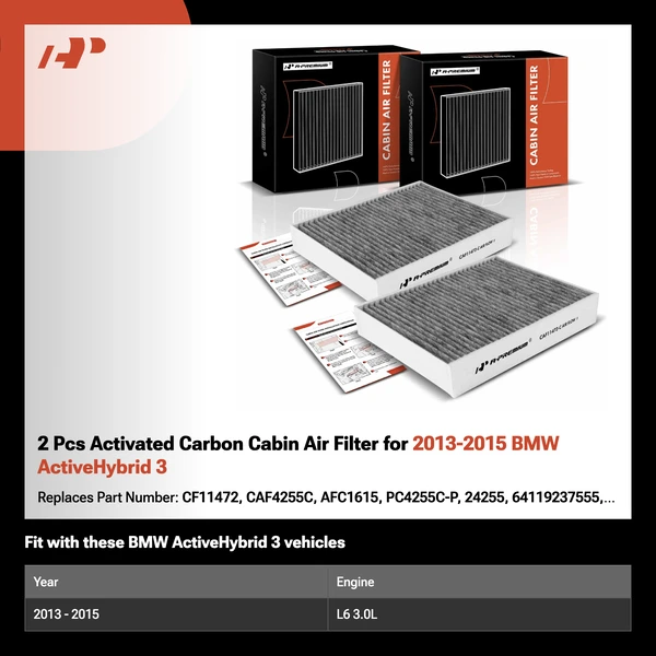 2 Pcs Activated Carbon Cabin Air Filter for 2013-2015 BMW ActiveHybrid 3
