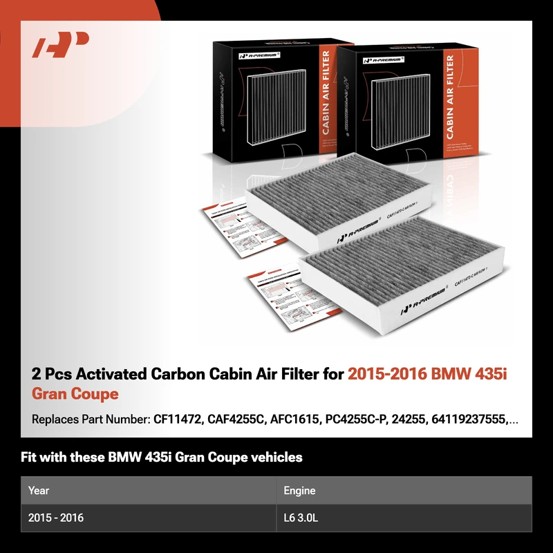 2 Pcs Activated Carbon Cabin Air Filter for 2015-2016 BMW 435i Gran Coupe