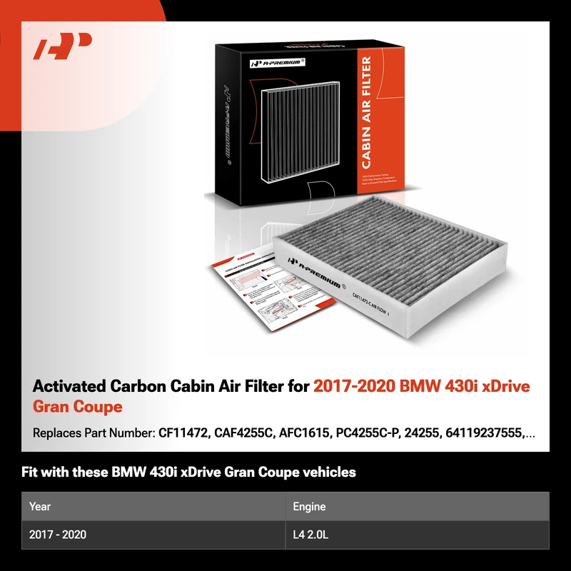 Activated Carbon Cabin Air Filter for 2017-2020 BMW 430i xDrive Gran Coupe