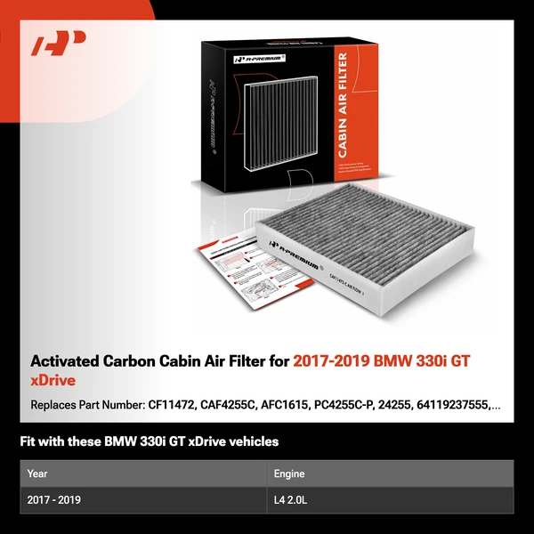 Activated Carbon Cabin Air Filter for 2017-2019 BMW 330i GT xDrive