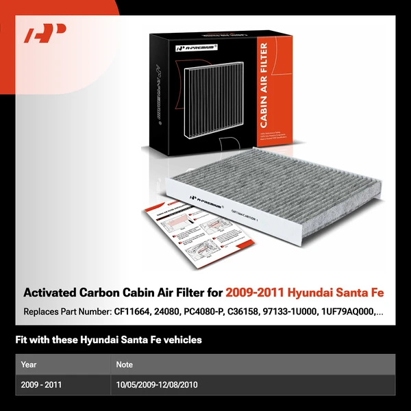 Activated Carbon Cabin Air Filter for 2009-2011 Hyundai Santa Fe