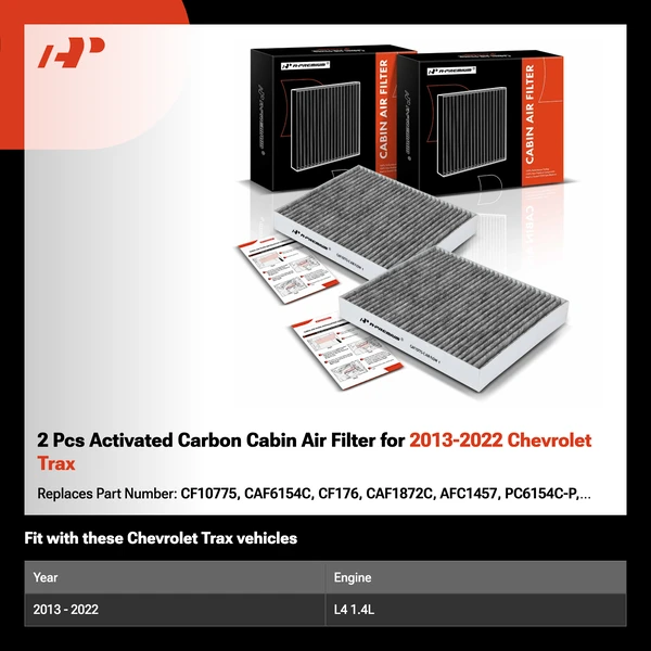 2 Pcs Activated Carbon Cabin Air Filter for 2013-2022 Chevrolet Trax