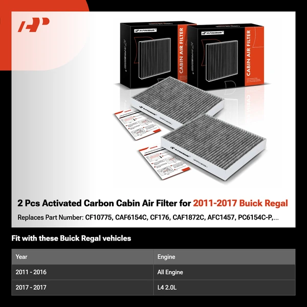 2 Pcs Activated Carbon Cabin Air Filter for 2011-2017 Buick Regal
