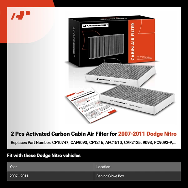 2 Pcs Activated Carbon Cabin Air Filter for 2007-2011 Dodge Nitro