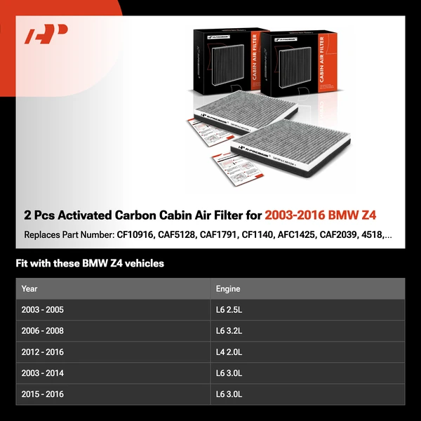 2 Pcs Activated Carbon Cabin Air Filter for 2003-2016 BMW Z4