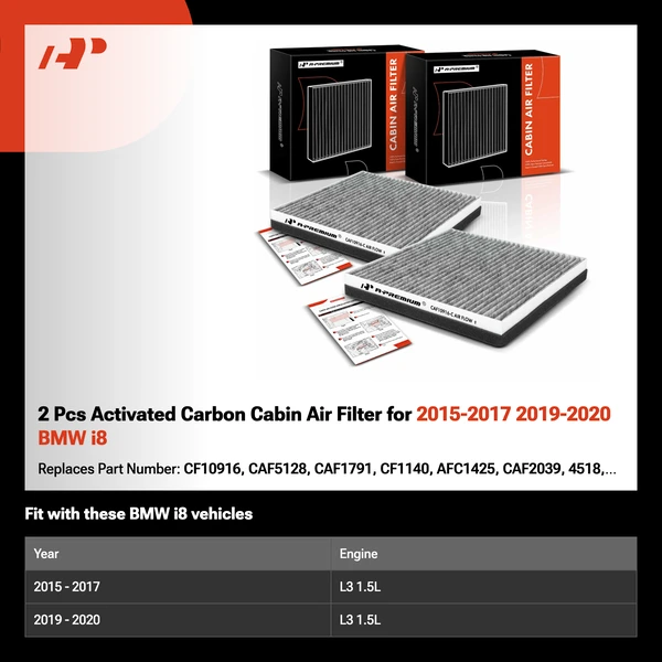 2 Pcs Activated Carbon Cabin Air Filter for 2015-2017 2019-2020 BMW i8