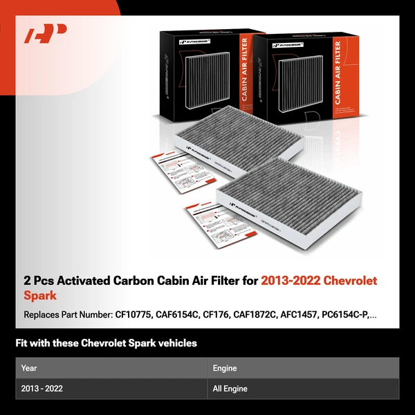 2 Pcs Activated Carbon Cabin Air Filter for 2013-2022 Chevrolet Spark