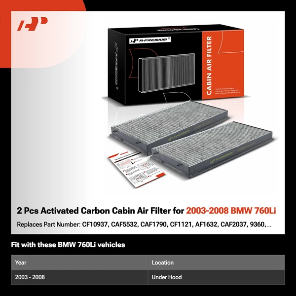 2 Pcs Activated Carbon Cabin Air Filter for 2003-2008 BMW 760Li
