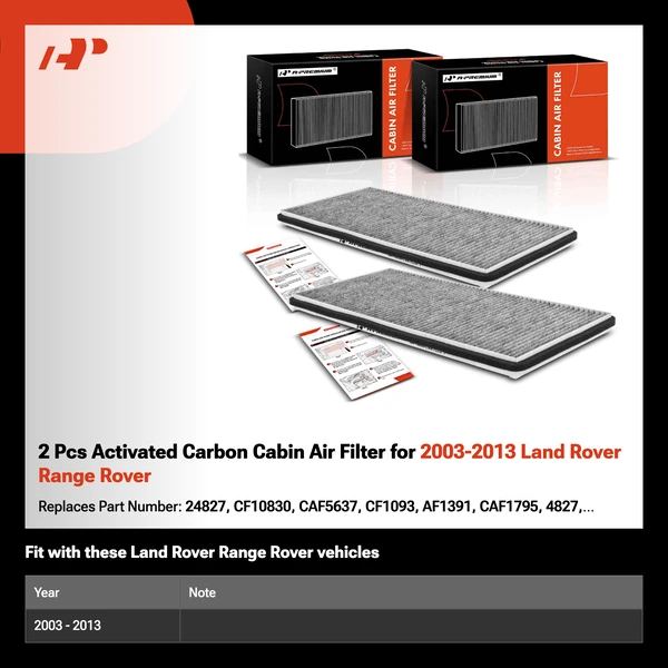 2 Pcs Activated Carbon Cabin Air Filter for 2003-2013 Land Rover Range Rover