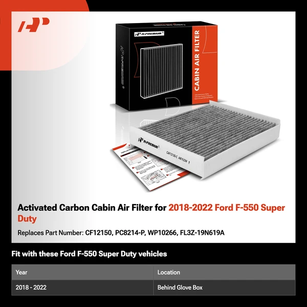 Activated Carbon Cabin Air Filter for 2018-2022 Ford F-550 Super Duty