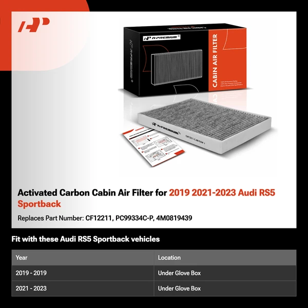 Activated Carbon Cabin Air Filter for 2019 2021-2023 Audi RS5 Sportback