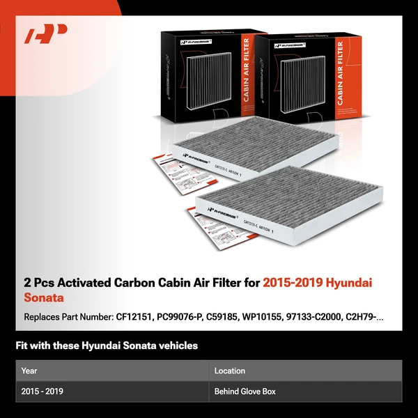 2 Pcs Activated Carbon Cabin Air Filter for 2015-2019 Hyundai Sonata