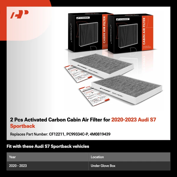 2 Pcs Activated Carbon Cabin Air Filter for 2020-2023 Audi S7 Sportback