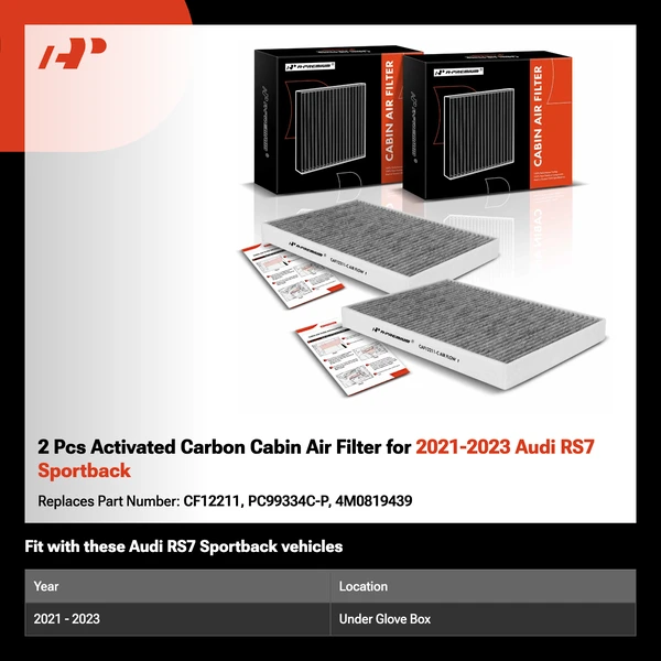 2 Pcs Activated Carbon Cabin Air Filter for 2021-2023 Audi RS7 Sportback