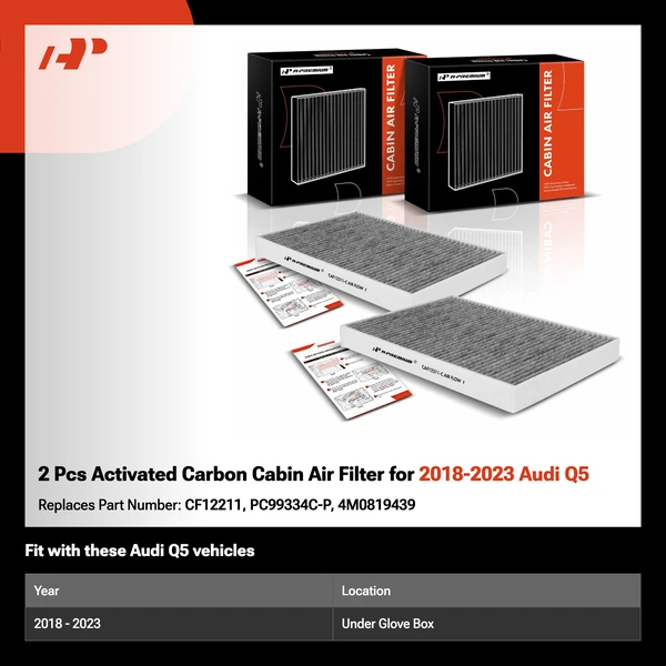 2 Pcs Activated Carbon Cabin Air Filter for 2018-2023 Audi Q5