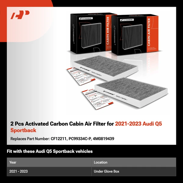 2 Pcs Activated Carbon Cabin Air Filter for 2021-2023 Audi Q5 Sportback