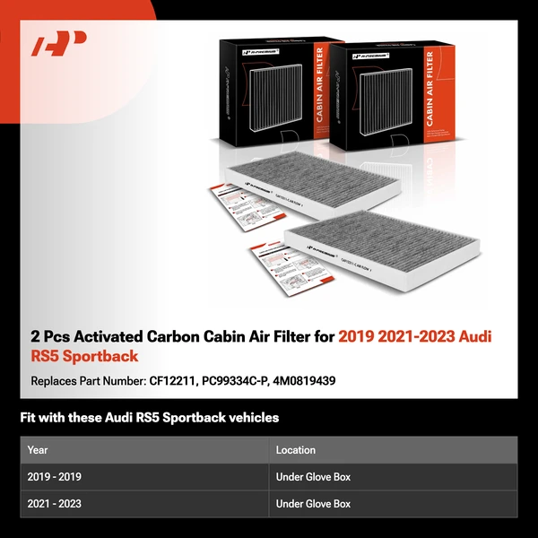 2 Pcs Activated Carbon Cabin Air Filter for 2019 2021-2023 Audi RS5 Sportback