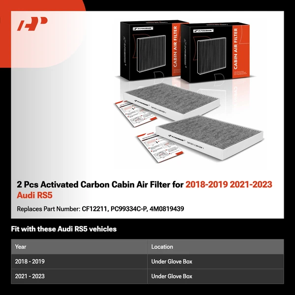 2 Pcs Activated Carbon Cabin Air Filter for 2018-2019 2021-2023 Audi RS5